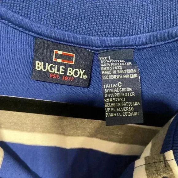 Bugle Boy Men’s Blue White Stripe Short Sleeve cotton Blend Polo Shirt Size L - Picture 7 of 8